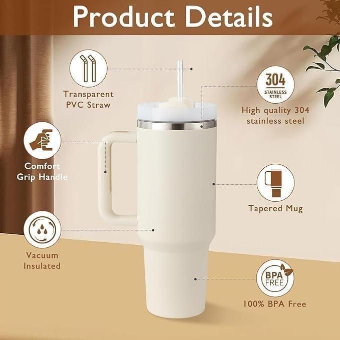 Tumbler 40oz - Thermal Cup with Straw and Sipper Lip - Thermal Tumbler with Straw - Cold for 11 Hours - Ice for 48 Hours - 1200 ml