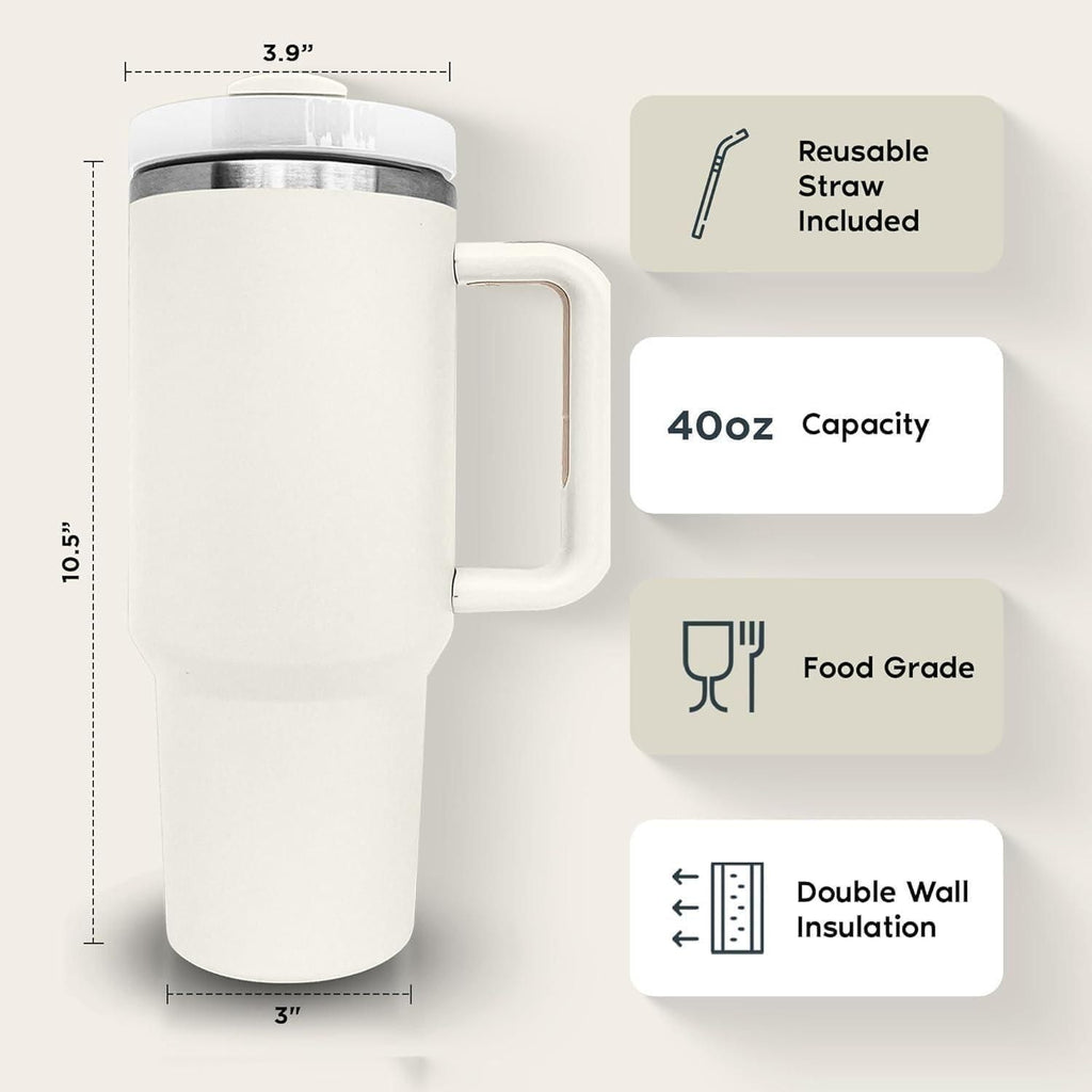 Tumbler 40oz - Thermal Cup with Straw and Sipper Lip - Thermal Tumbler with Straw - Cold for 11 Hours - Ice for 48 Hours - 1200 ml